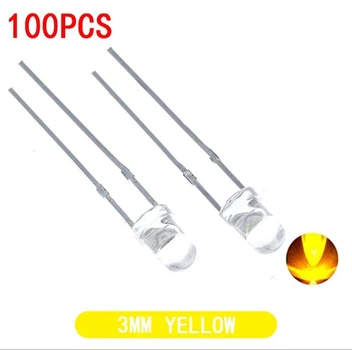 Светодиоды F3 3мм 2-2.2V 20ma 100шт Желтый свет dip White - Yellow (125)
