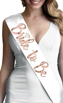 Стрічка атласна весільна для нареченої Bride to be біла+рожеве золото 1шт