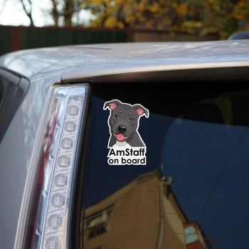 Стикер на авто со Амстаффом AmStaff on board, наклейка собака в машине