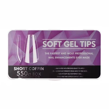 Гелевые типсы Soft Gel Tips прозрачные Short Coffin 550 шт