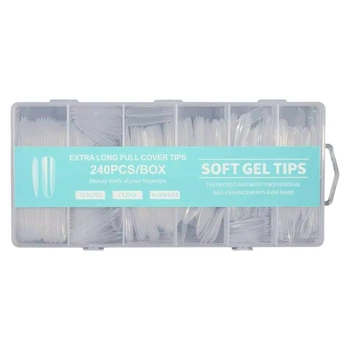 Гелевые типсы прозрачные Soft Gel Tips turquoise 240 шт