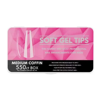 Гелевые типсы Soft Gel Tips прозрачные Medium Coffin #5 550 шт