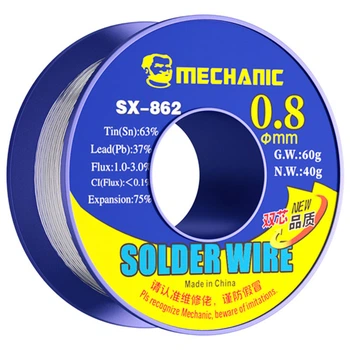 Припій для паяння Mechanic SX862 з каніфольним осердям / Sn 63%, Pb 37% / 60 г / 0.8 мм