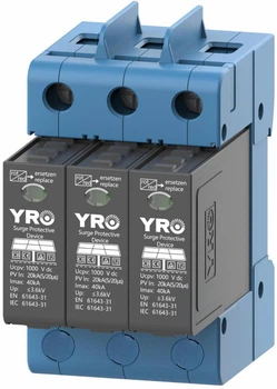 Фотогальваническая защита от перенапряжения постоянного тока YRSP-D2 DC SPD 3P 20-40KA 1000Vdc T2 трехполюсный