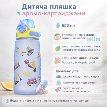 Дитяча блакитна пляшка 650 мл для зміни смаку води з капсулою