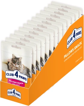 Упаковка ласощів для котів Club 4 Paws преміум подушечки для дорослих котів з яловичиною 0.06 кг x 12 шт (D5154103)