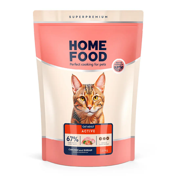Сухой корм HOME FOOD для активных взрослых кошек "Курочка и креветка" For Active Cats 1.6 кг