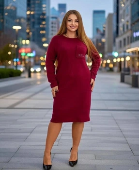 Элегантное женское платье SOLINNA Н-512 турецкая Ангора люкс Бордовый, 56
