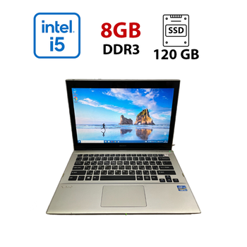 Ноутбук Б-клас Sony SVT131A11V / 13.3" (1366x768) TN / Intel Core i5-3317U (2 (4) ядра по 1.7 - 2.6 GHz) / 8 GB DDR3 / 120 GB SSD / Intel HD Graphics 4000 / WebCam б/в