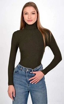 Жіночий базовий гольф (водолазка), однотонний, колір хакі, еластичний, One Size (арт. 421)