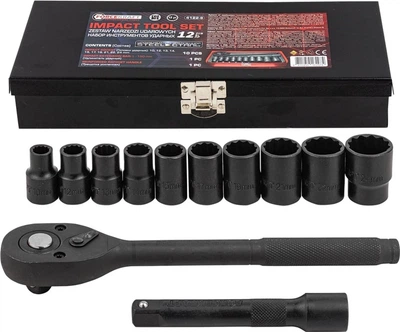 Набор ударных инструментов в металлическом кейсе Forcekraft FK-4122-9 12 пр. 1/2" (12-гр.) (10-24 мм) (СТ-00184103)