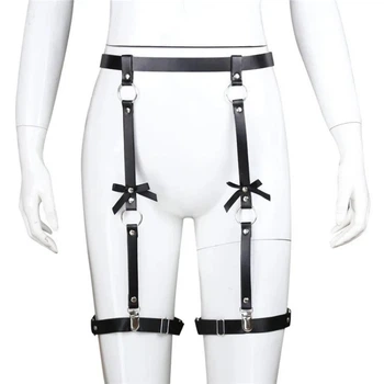 Гартеры на бедра и ноги с кольцами Fetish Strap из искусственой кожи черного цвета