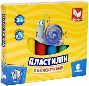 Пластилін круглий восковий з блискітками 6кол ШКОЛЯРИК