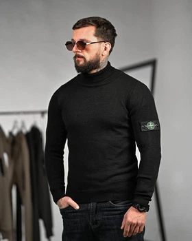 Мужской демисезонный вязаный гольф Stone Island XL черный (94828)