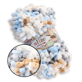 Alize Puffy Fine Color, №5946 (100г/14м) плюшевая фантазийная пряжа с готовыми петлями для вязания руками пледа игрушек и балаклавы, Ализе Пуффи Файн