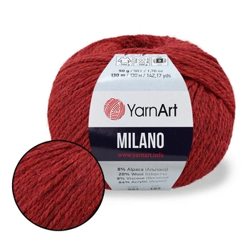 YarnArt Milano, Червоний №862 - напіввовняна пряжа з альпакою, віскозою та акрилом, 50 г / 130 м, для шапок, жилетів і демісезонних виробів
