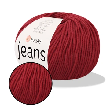 YarnArt Jeans, Красный №90 – пряжа нити для вязания спицами и крючком (игрушки, одежда), 55% хлопок, 45% акрил, 50 г/160 м, полухлопок Ярнарт джинс
