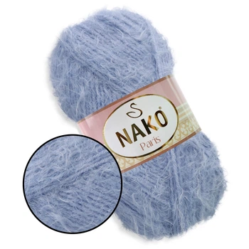 Nako Paris, Голубой №4129, фантазийная пряжа с длинным ворсом, 100 г / 245 м, 40% премиум акрил / 60% полиамид, для одежды, аксессуаров и декора
