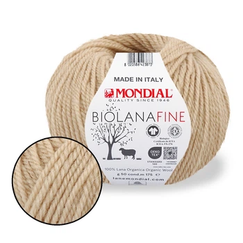 Mondial Bio Lana Fine, Бежевый №368 - итальянская пряжа для вязания 50 г / 175 м, 100% органическая шерсть, для кардиганов, детской одежды