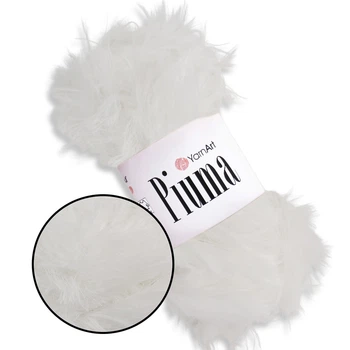 YarnArt Piuma, Белый №4401 - пряжа ЯрнАр Пиума, 50 г / 100 м, 100% полиэстер, мягкая пушистая ниточка с длинным ворсом