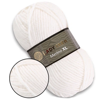 Lady Yarn Merino XL, Белый №25 – толстая зимняя пряжа 100 г / 100 м, 25% шерсть / 75% акрил, для свитеров, кардиганов, шапок и пледов
