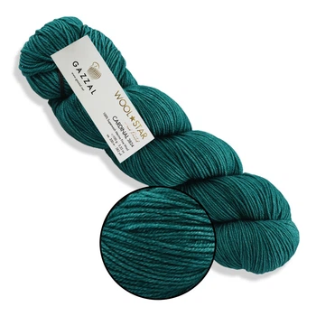 Gazzal Wool Star, Смарагд №3815 - 100% мериносова вовна, 100 г / 350 м, пасма ручного фарбування для в'язання светрів, шапок, шарфів, Вул Стар