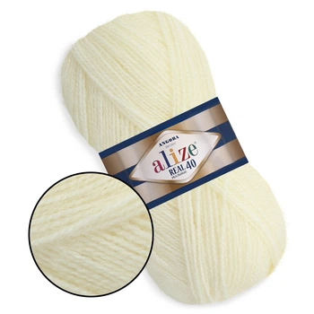 Alize Angora Real 40, Крем №01 - тонкая полушерстяная пряжа 100 г / 430 м, 40% шерсть / 60% акрил, для шапок, снудов, кардиганов