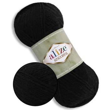 Alize Alpaca Royal New, Черный №60 – пряжа с альпакой 100 г / 250 м, 15% альпака / 30% шерсть / 55% акрил, для свитеров, кардиганов, шарфов