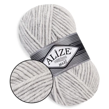 Alize Super Lana Maxi, Світло-сірий меланж №208 - товста напіввовняна пряжа 100 г / 100 м, 25% вовна / 75% акрил, для об'ємних виробів