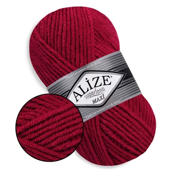 Alize Super Lana Maxi, Вишня №390 - товста напіввовняна пряжа 100 г / 100 м, 25% вовна / 75% акрил, для об'ємних виробів, СуперЛана Максі