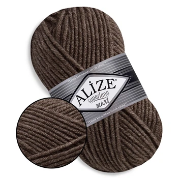 Alize Super Lana Maxi, Коричневий меланж №240 - товста напіввовняна пряжа 100 г / 100 м, 25% вовна / 75% акрил, для об'ємних виробів