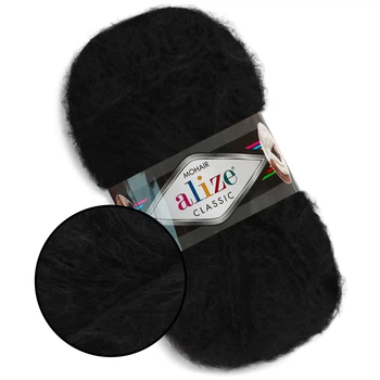 Alize Mohair Classic, Чорний №60 - напіввовняна пряжа 100 г / 200 м, 24% мохер / 25% вовна / 51% акрил, для светрів, кардиганів, шапок