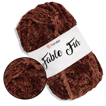 YarnArt Fable Fur, Шоколад №986 - м'яка пухнаста пряжа з імітацією хутра, 100 г / 100 м, 100% мікрополіестер для в'язання та іграшок (Фейбл Фур)