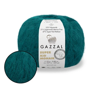Gazzal Super Kid Mohair, Сосновый бор №64418 − супер кид мохер, тонкая пряжа для ажурных изделий и паутинок, 25 г/237 м