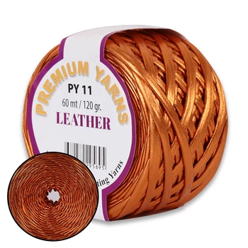 Premium Yarn Leather, Медь №11 - трикотажная ленточная пряжа с металлическим напылением, имитация кожи, Премиум Леже, для сумок, клатчей, 120 г/60 м