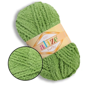 Пряжа для в'язання Alize Softy, Зелена черепаха №485, 100% мікрополіестер, 50 г, 115 м - плюшева нитка для спиць і гачка (іграшки, одяг, пледи)