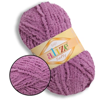 Пряжа для в'язання Alize Softy, Ліловий №28, 100% мікрополіестер, 50 г, 115 м - плюшева нитка для спиць і гачка (іграшки, одяг, пледи)