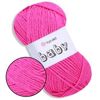 Пряжа YarnArt Baby, Рожевий неон №174, 100% акрилова дитяча нитка для іграшок, пінеток, пледів, одягу, для в'язання спицями та гачком