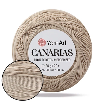 YarnArt Canarias, Бежевий №4660, 100% мерсирезована бавовна 20 г/203 м, тонка нитка для мереживного в'язання, пряжа для серветок, фріволіте