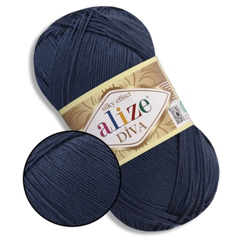 Пряжа Alize Diva (Алізе Дива) Темно-синій №361, літня нитка 100г/350м, мікрофібра для в'язання гачком та спицями