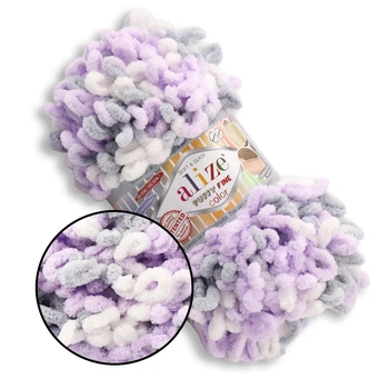 Alize Puffy Fine Color, №6372(100г/14м) плюшевая фантазийная пряжа с готовыми петлями для вязания руками пледа игрушек и балаклавы, Ализе Пуффи Файн