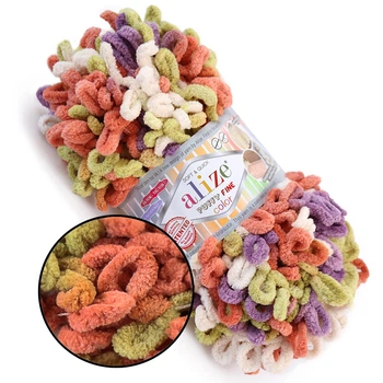 Alize Puffy Fine Color, №6519 (100г/14м) плюшевая фантазийная пряжа с готовыми петлями для вязания руками пледа игрушек и балаклавы, Ализе Пуффи Файн