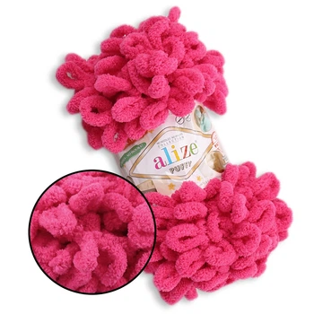 Alize Puffy № 149 Темная фуксия, 100г/9м – Ализе Пуффи, плюшевая пряжа с готовыми петлями для вязания руками пледов, игрушек, балаклав