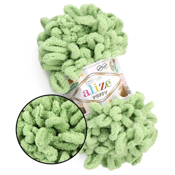 Alize Puffy № 103 Спаржа, 100г/9м - Алізе Пуффі, плюшева пряжа з готовими петлями для в'язання руками пледів, іграшок та аксесуарів