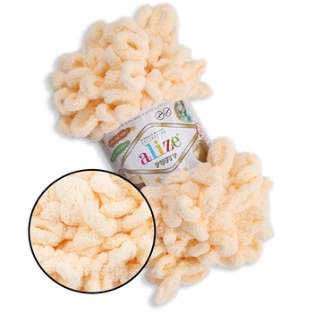 Alize Puffy № 742 Медовий, 100г/9м - Алізе Пуффі, плюшева пряжа з готовими петлями для в'язання руками пледів, іграшок та аксесуарів