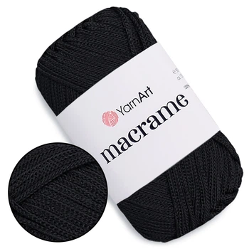Пряжа YarnArt Macrame Черный №148, полиэстеровый шнур 2 мм, нитка для вязания крючком и спицами, полиэстер 100%