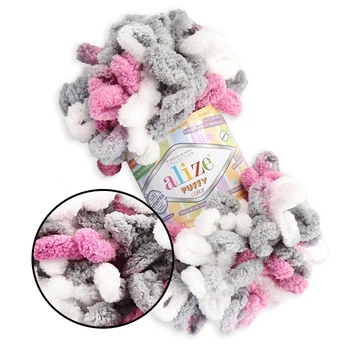 Alize Puffy Color, №6070 (100г/ 9м) плюшевая фантазийная пряжа с готовыми петлями для вязания руками пледа игрушек и балаклавы, Ализе Пуффи,Ализе Пуфи