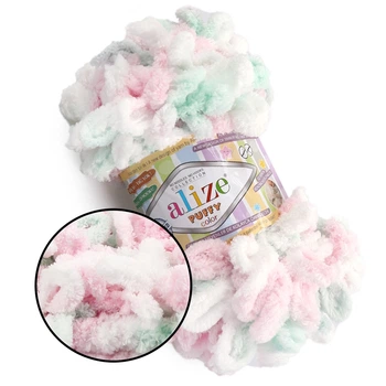 Alize Puffy Color, №6052 (100г/ 9м) плюшевая фантазийная пряжа с готовыми петлями для вязания руками пледа игрушек и балаклавы, Ализе Пуффи,Ализе Пуфи