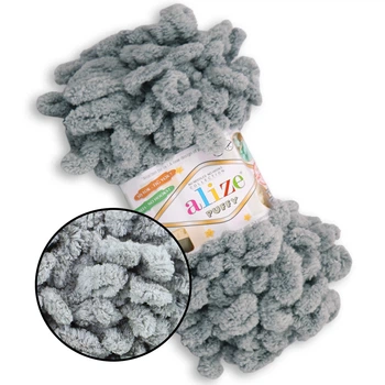 Alize Puffy № 302 Циркон, 100г/9м – Ализе Пуффи, плюшевая пряжа с готовыми петлями для вязания руками пледов, игрушек и аксессуаров