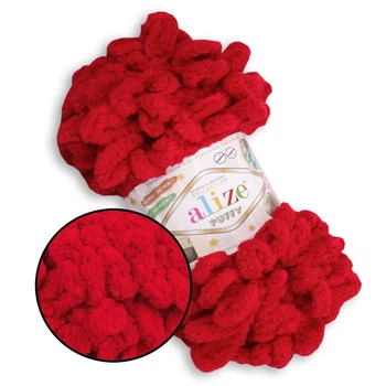 Alize Puffy № 106 Чили, 100г/9м – Ализе Пуффи, плюшевая пряжа с готовыми петлями для вязания руками пледов, игрушек и аксессуаров